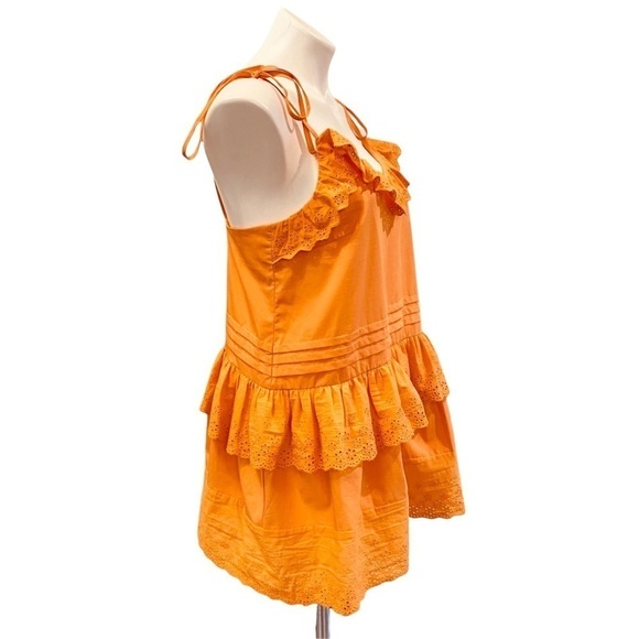 ANTHROPOLOGIE X MARE MARE Josephine Ruffle Eyelet Lace Trim Top Orange Size S - Picture 6 of 11
